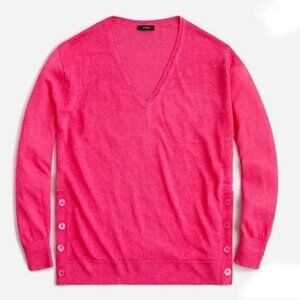 NWT J.CREW V-neck pullover sweater with side buttons in linen blend